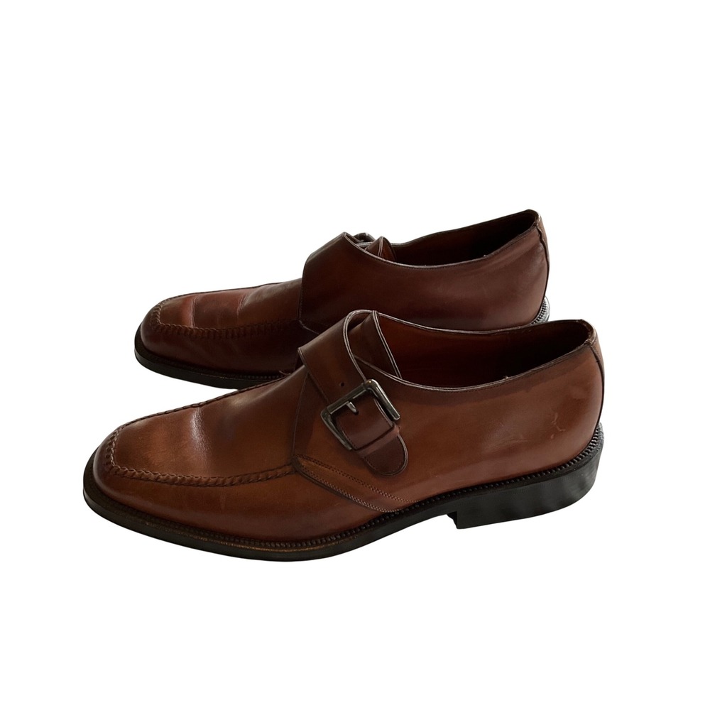 Cole Haan Monk Strap Shoes Mens 11.5‎ Brown Leather Moc Toe Buckle Loafers